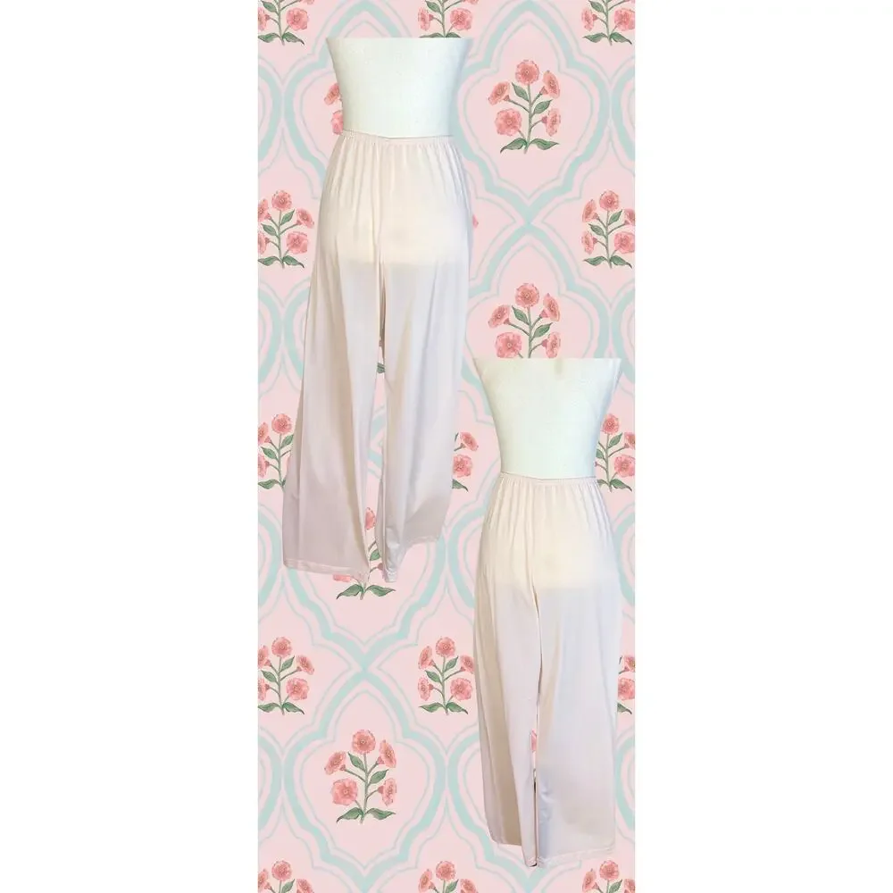 Vintage 70s Shadowline Pink Floral Lace Top Wide leg Pant Pajama Set Size 34/S